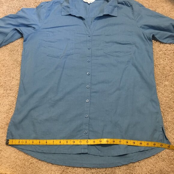 Northern Reflections Blue Linen Blend Sailor Collar Button Down Dress Sh… - Picture 14 of 16